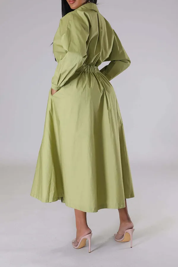 Stylish Ruched Elastic Waist Shirt Dress