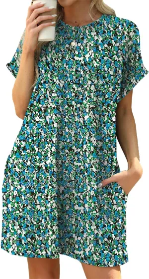 Sulozom Womens Summer Dresses Casual Crewneck Short Sleeve Floral Print Sundresses Beach A-line Shift Dress 2025 with Pockets