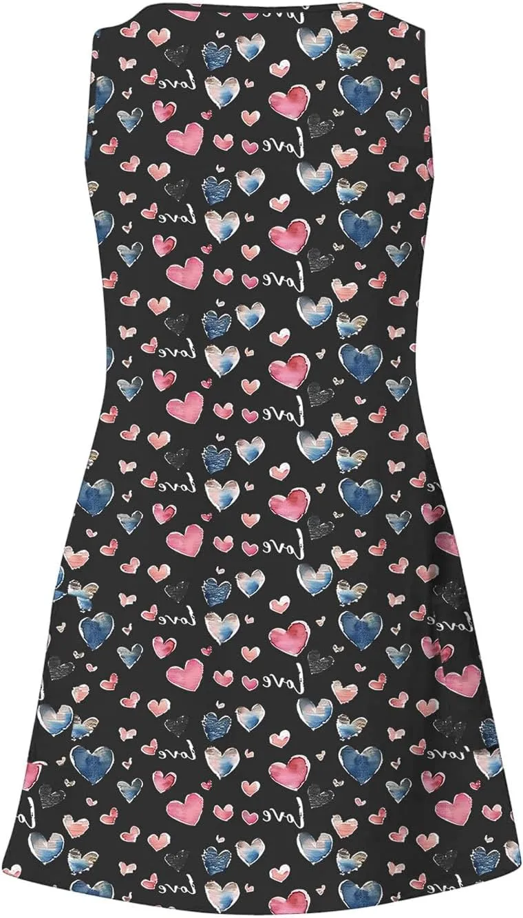 Summer Beach Dresses for Women 2025 Trendy Sleeveless v Neck Flowy Mini Aline Dress Boho Floral Tshirt Tank Sundress