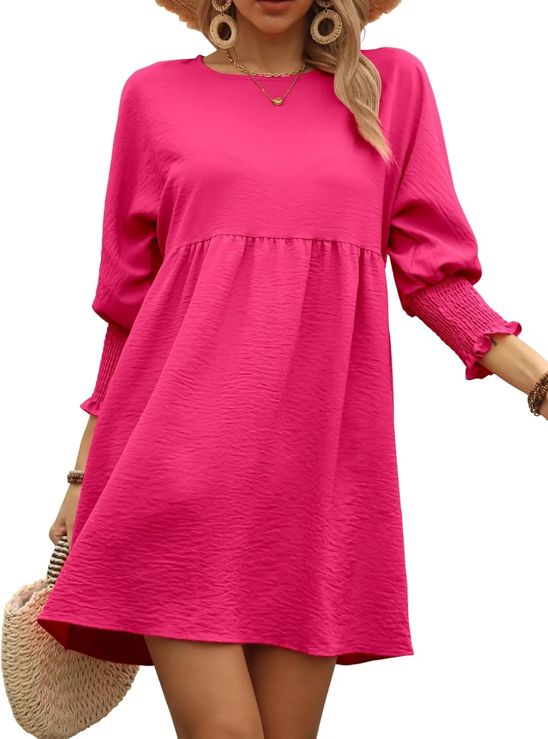 Summer Dresses for Women 2024 Round Neck Church Spring T Shirt Dresses Elegant Sundresses Casual Beach Rose Red