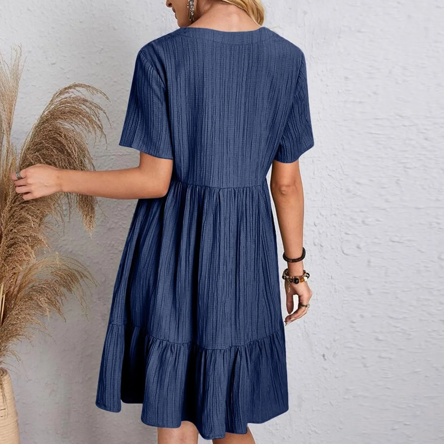 Summer Dresses for Women 2025 Plus Size Short Sleeve V Neck Mini Dress Casual Flowy Swing Boho Beach Vacation Dress