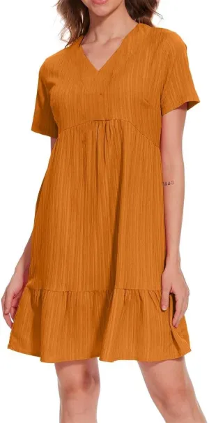 Summer Dresses for Women 2025 Plus Size Short Sleeve V Neck Mini Dress Casual Flowy Swing Boho Beach Vacation Dress