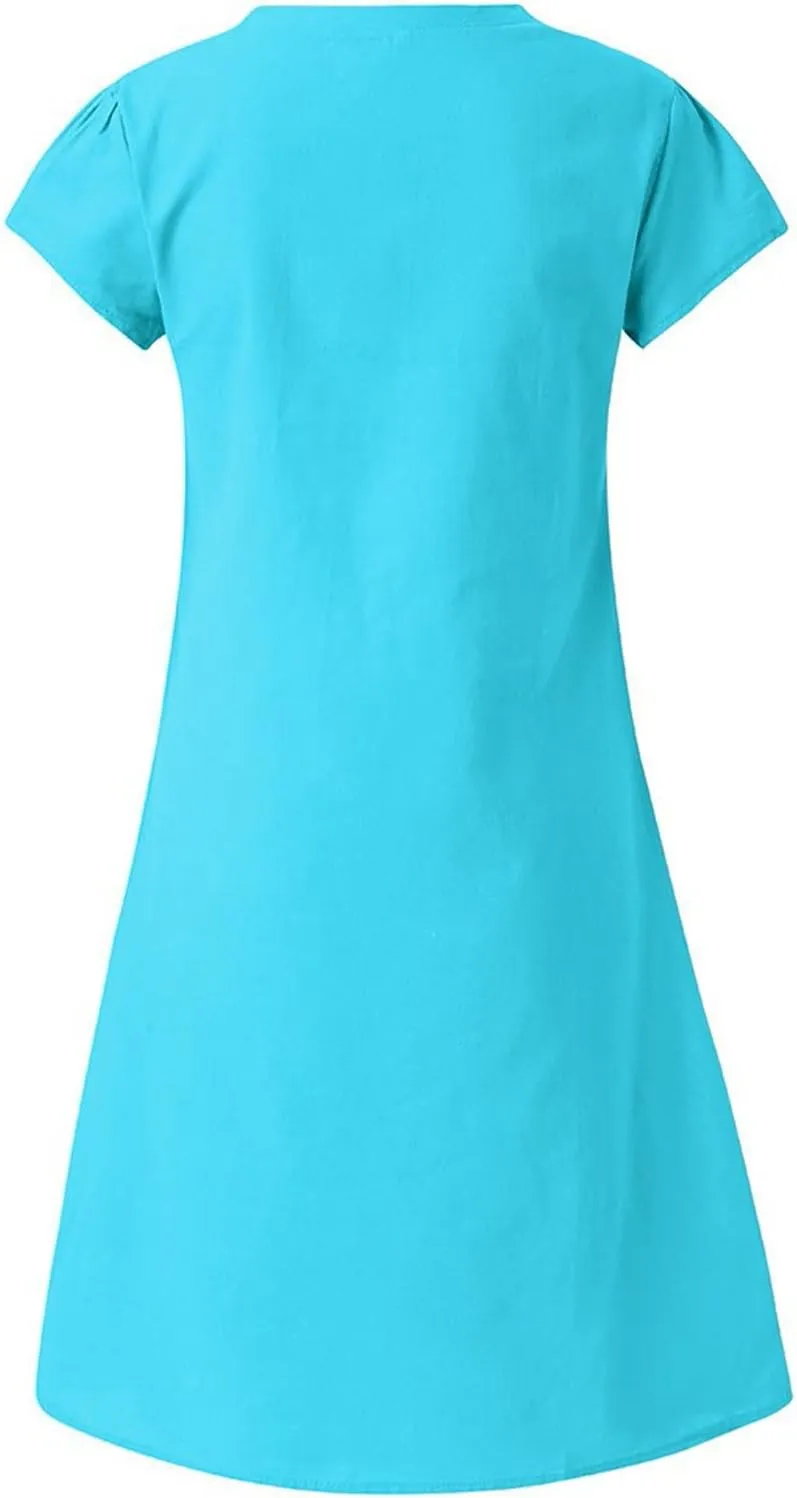 Summer Dresses for Women 2025 Plus Size V Neck Short Sleeve Midi Dress Casual Solid Loose Going Out Party Sundresses