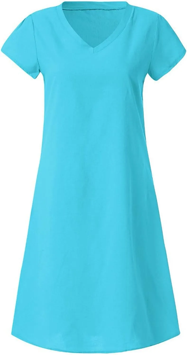 Summer Dresses for Women 2025 Plus Size V Neck Short Sleeve Midi Dress Casual Solid Loose Going Out Party Sundresses