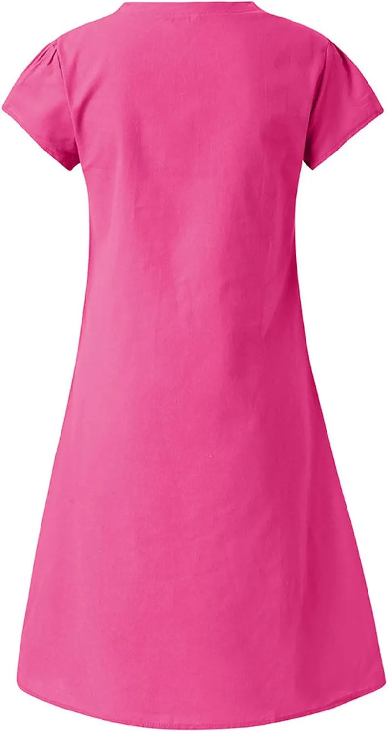 Summer Dresses for Women 2025 Plus Size V Neck Short Sleeve Midi Dress Casual Solid Loose Going Out Party Sundresses