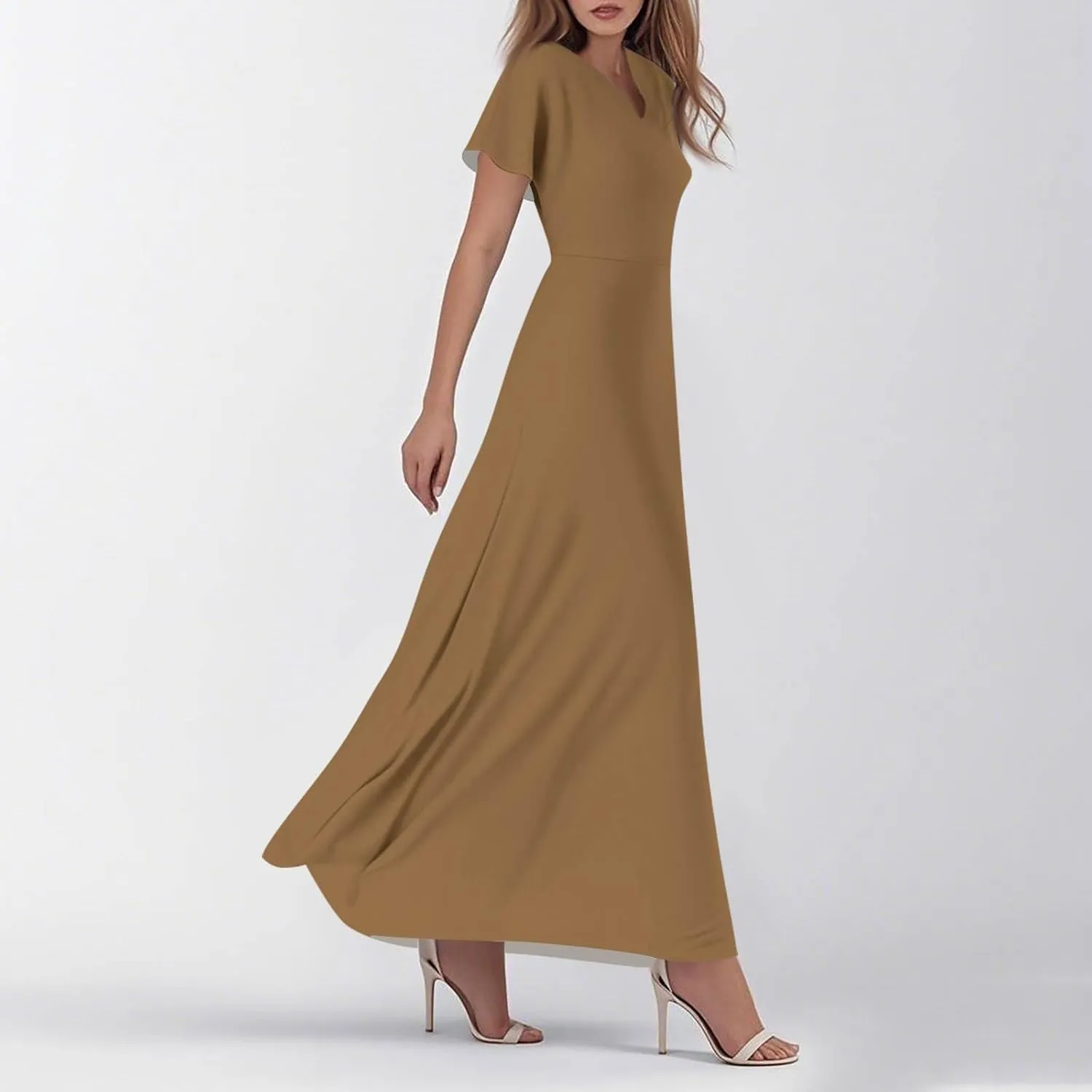 Summer Dresses for Women 2025 Trendy Dressy Casual Boho Floral Flowy Ruffle V Neck Short Sleeve Maxi Dress