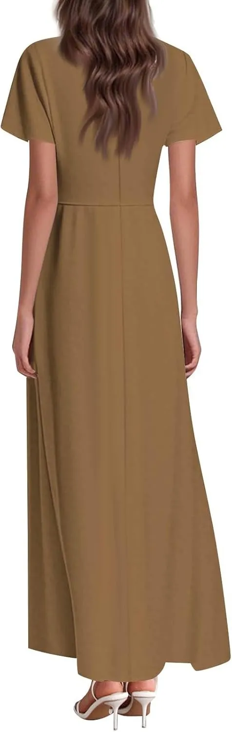 Summer Dresses for Women 2025 Trendy Dressy Casual Boho Floral Flowy Ruffle V Neck Short Sleeve Maxi Dress
