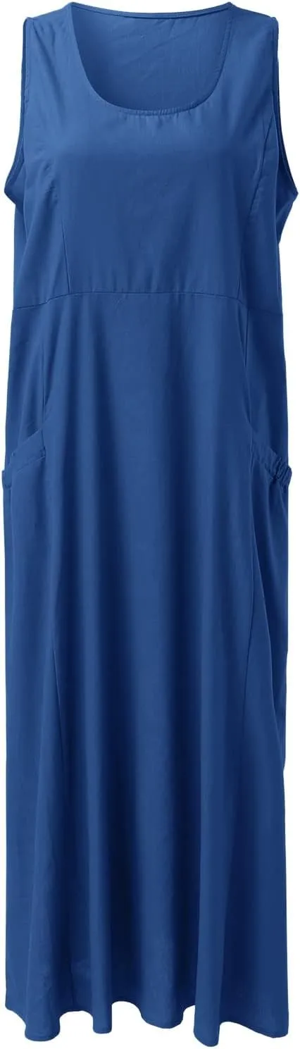 Summer Linen Dresses for Women 2025 Trendy Mini Sleeveless V Neck Outfit Beach Travel Vacation Dress Casual Fit Maxi