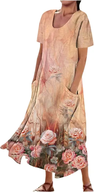 Summer Linen Dresses for Women 2025 Trendy Mini Sleeveless V Neck Outfit Beach Travel Vacation Dress Casual Fit Maxi