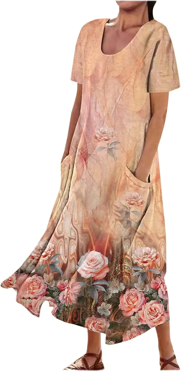 Summer Linen Dresses for Women 2025 Trendy Mini Sleeveless V Neck Outfit Beach Travel Vacation Dress Casual Fit Maxi