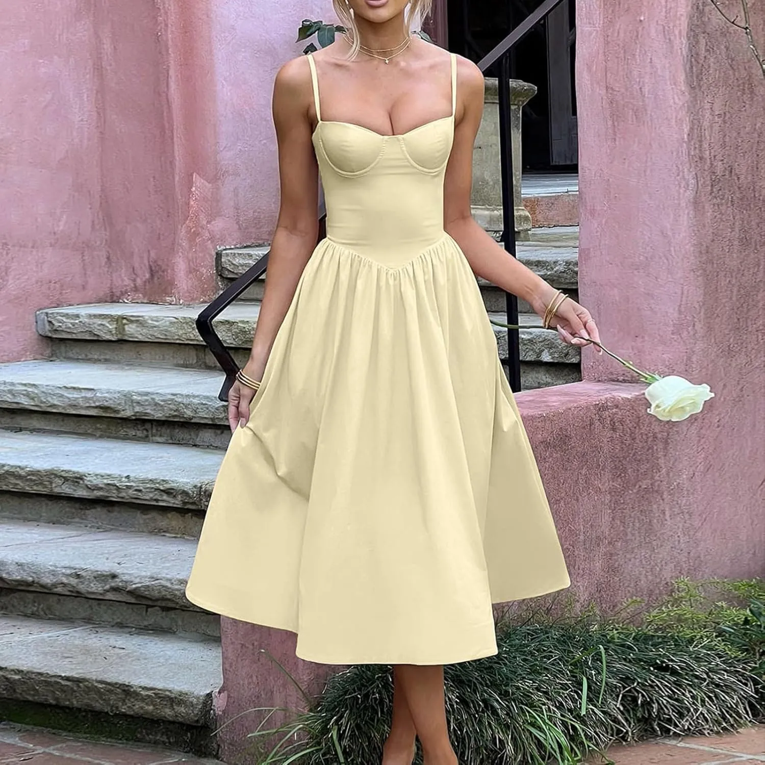 Summer Wedding Guest Dress Trendy Elegant Camisole Skirt for Women Bubble Princess Long Sundress Fit Comfort Evening