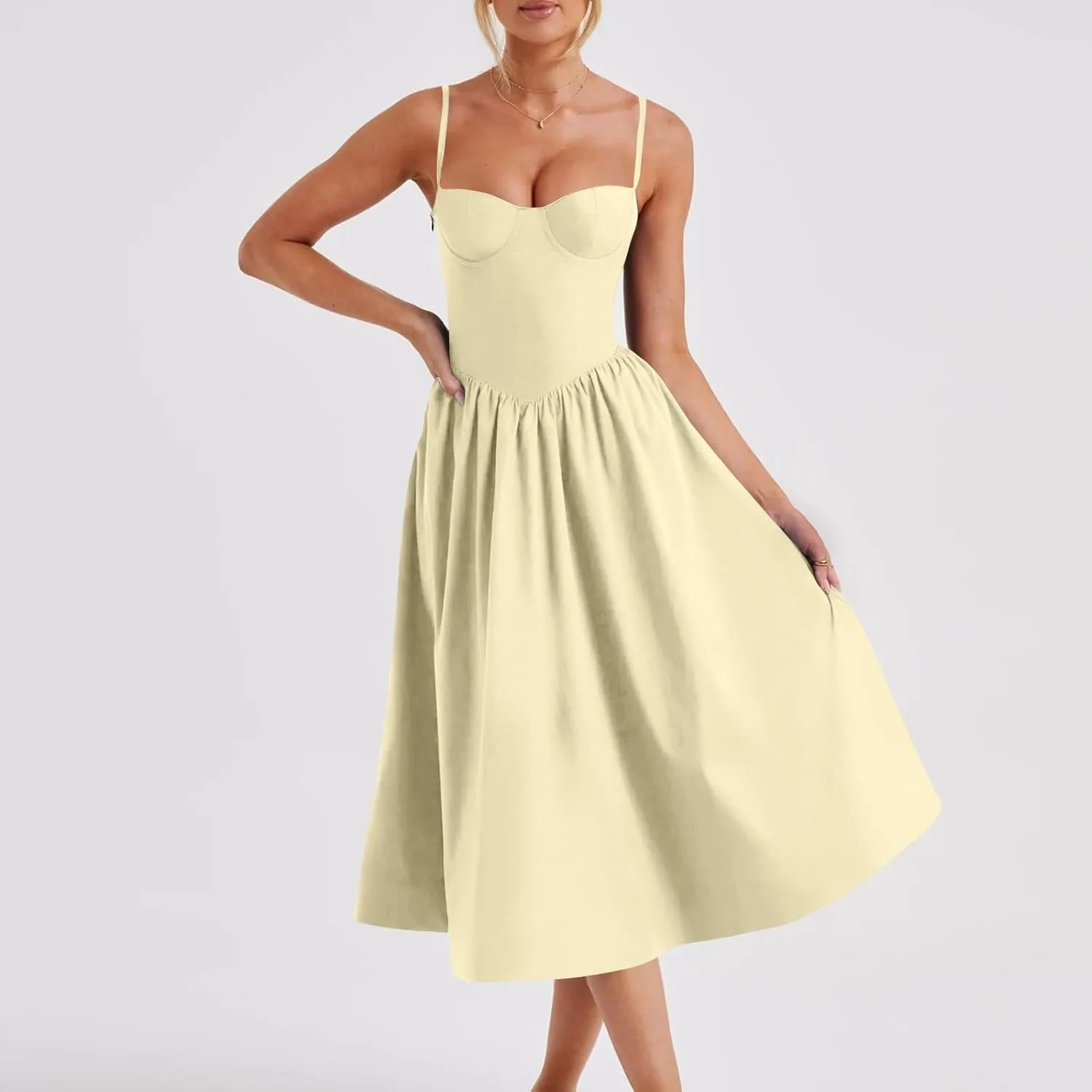Summer Wedding Guest Dress Trendy Elegant Camisole Skirt for Women Bubble Princess Long Sundress Fit Comfort Evening