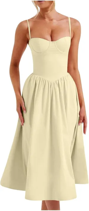 Summer Wedding Guest Dress Trendy Elegant Camisole Skirt for Women Bubble Princess Long Sundress Fit Comfort Evening