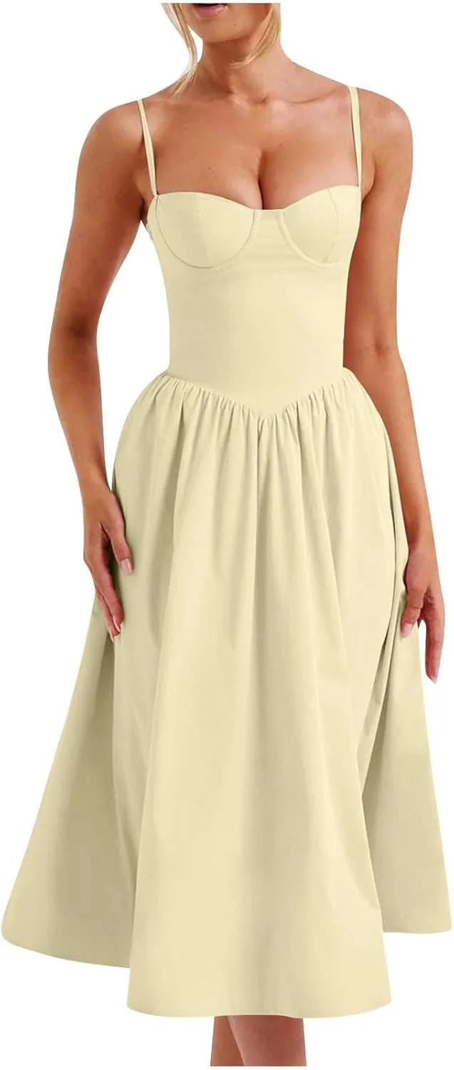 Summer Wedding Guest Dress Trendy Elegant Camisole Skirt for Women Bubble Princess Long Sundress Fit Comfort Evening