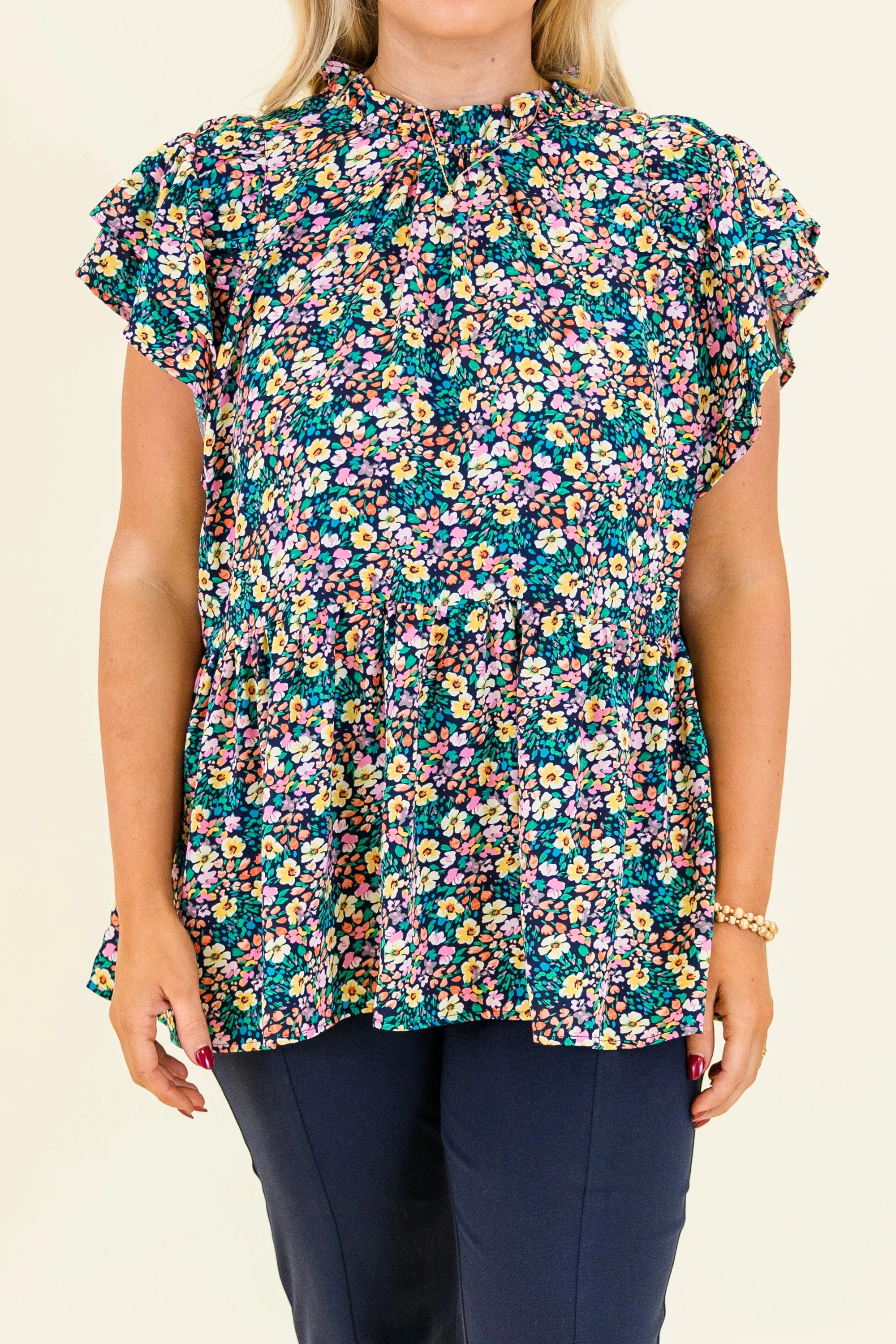 Sweet Georgia Peach Top, Navy Mix