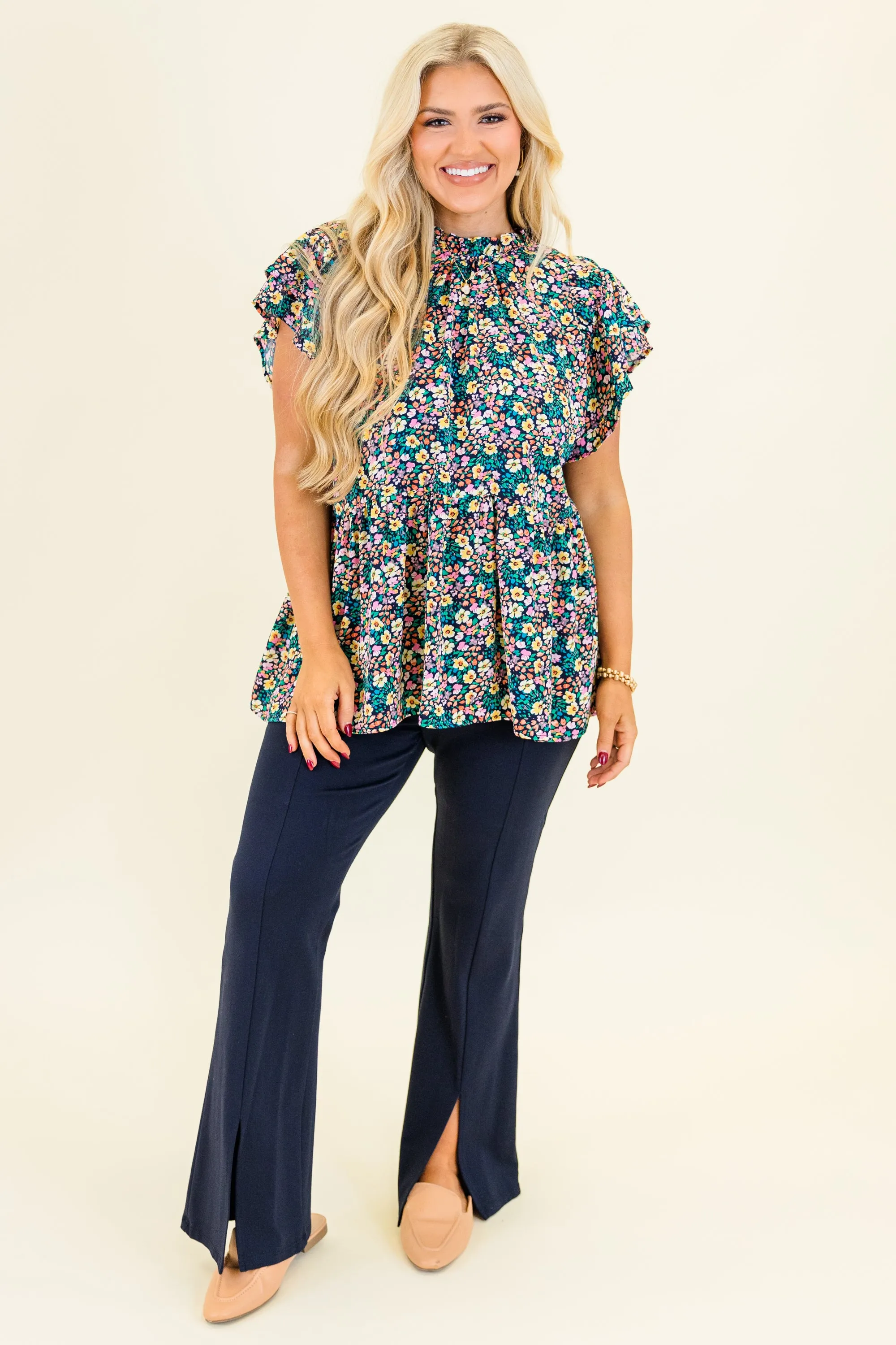 Sweet Georgia Peach Top, Navy Mix