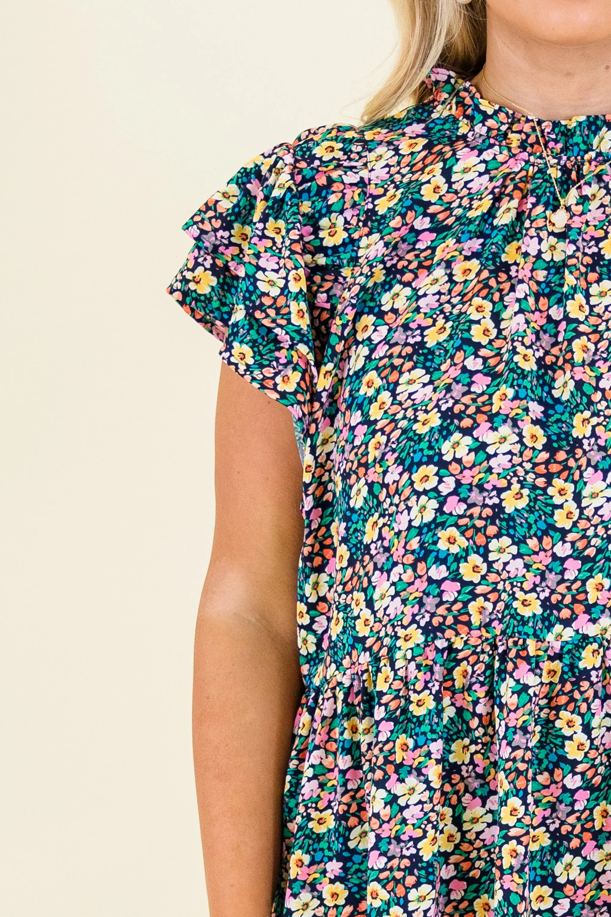 Sweet Georgia Peach Top, Navy Mix
