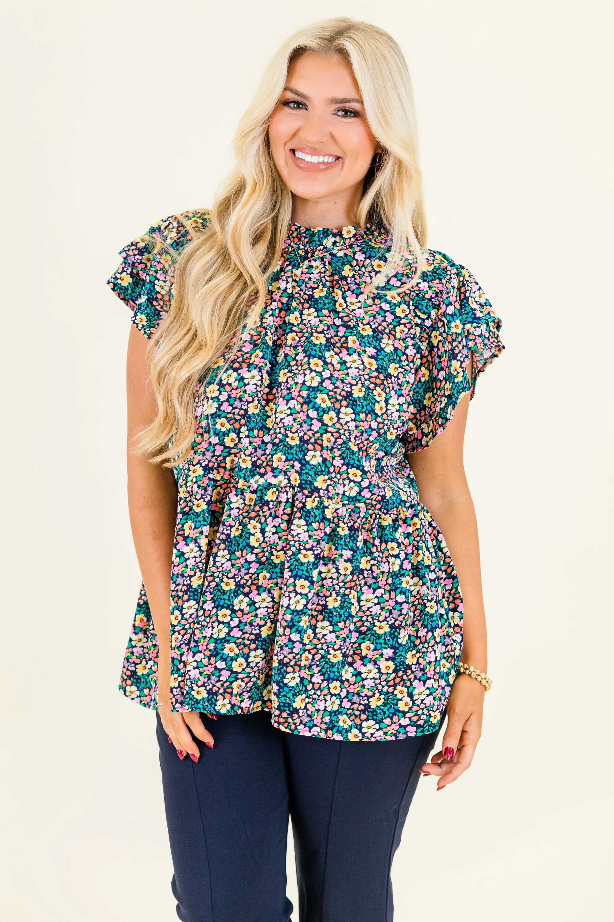 Sweet Georgia Peach Top, Navy Mix