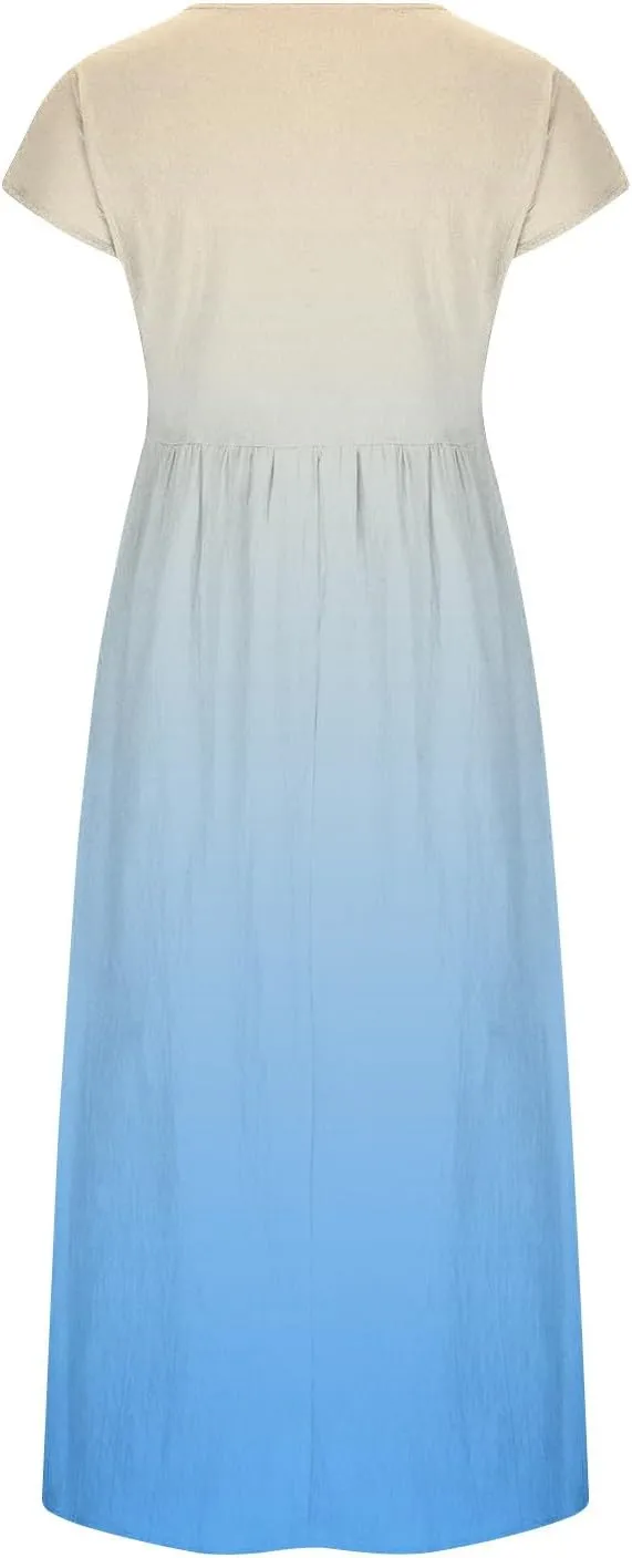 TANGNADE Plus Size Cotton Linen Dresses for Women Short Sleeve Summer Maxi Dress with Pockets Flowy Vacation Dresses