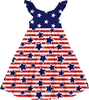 Toddler Dresses Girls Summer Floral Ruffle Sleeve Sundress Casual Sleeveless A-Line Playwear Dress 2-8 Years