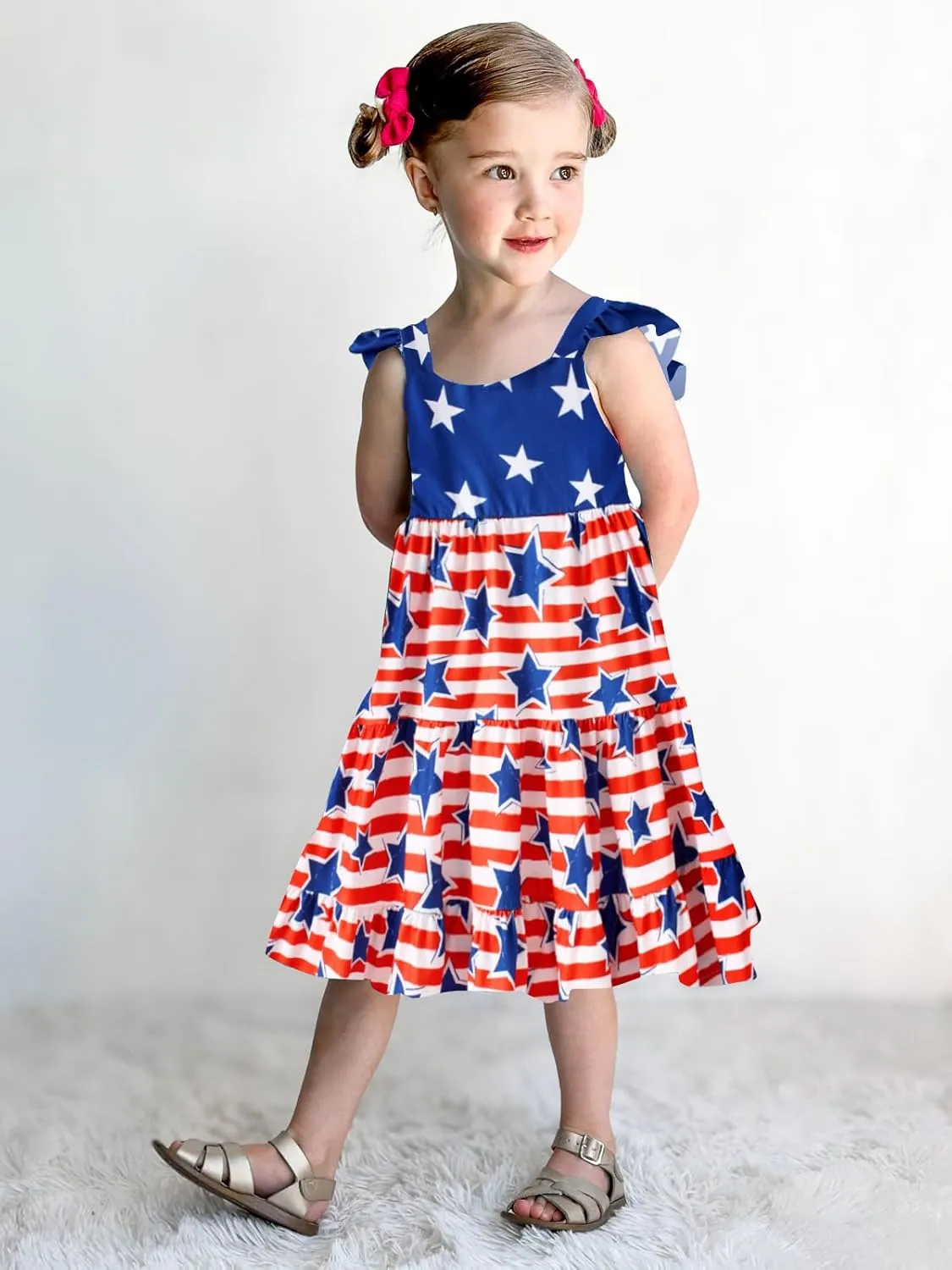Toddler Dresses Girls Summer Floral Ruffle Sleeve Sundress Casual Sleeveless A-Line Playwear Dress 2-8 Years