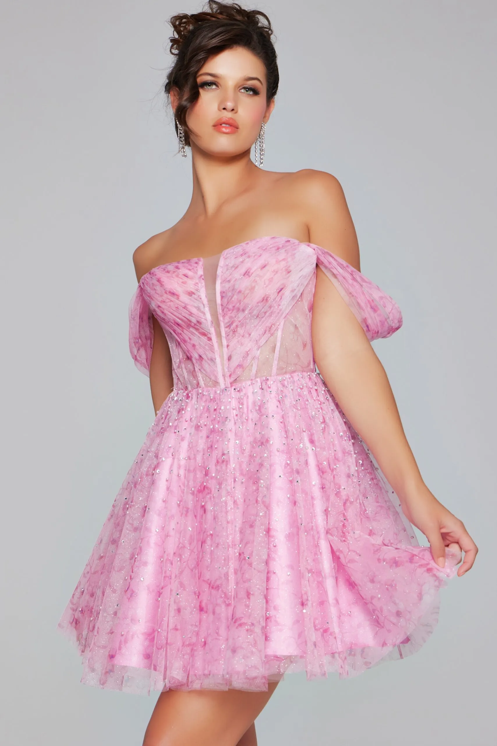 Tulle Short Off Shoulder A-line Dress by Jovani 38000
