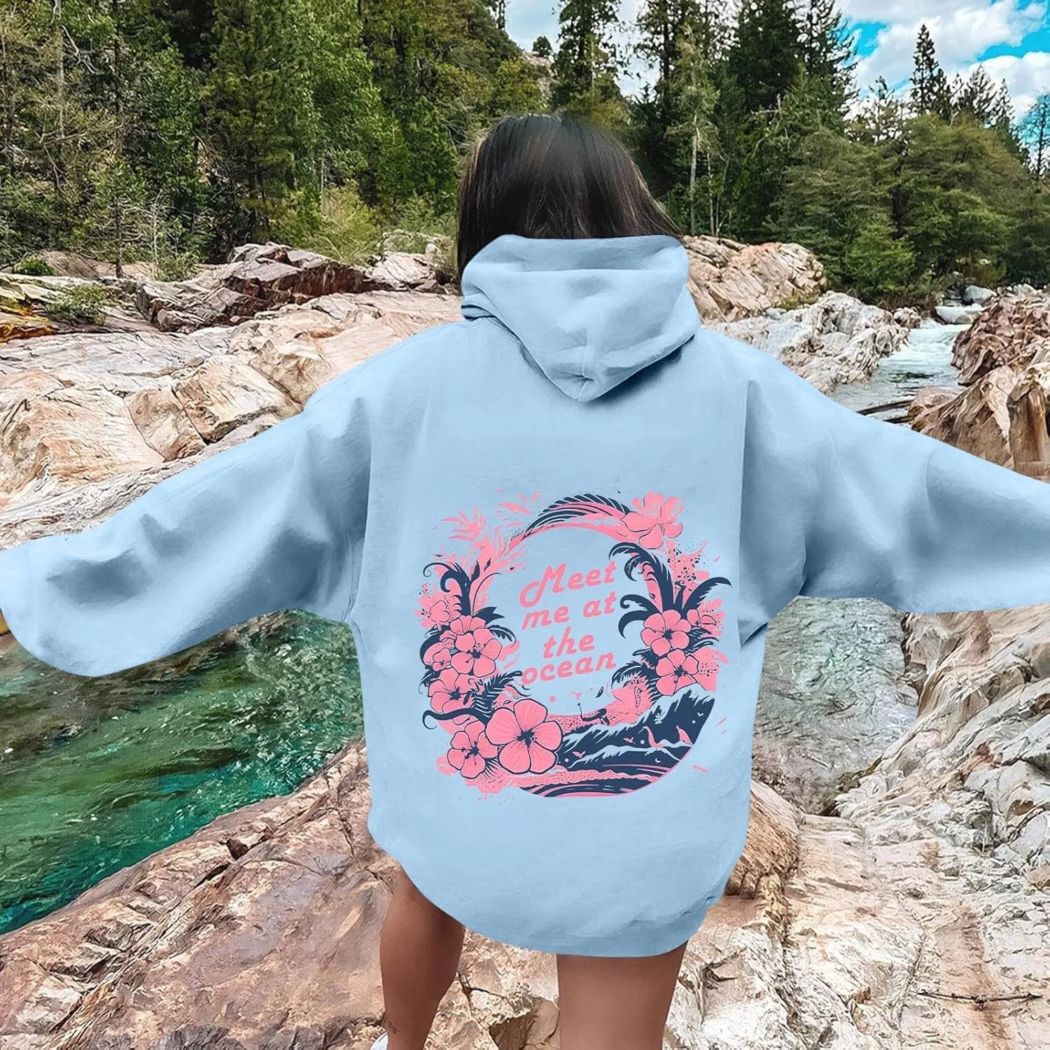 Unisex Oversized Hoodies Long Sleeve Palm Puff Preppy Sweatshirt Drawstring Cute Print Casual Graphic Hoodie