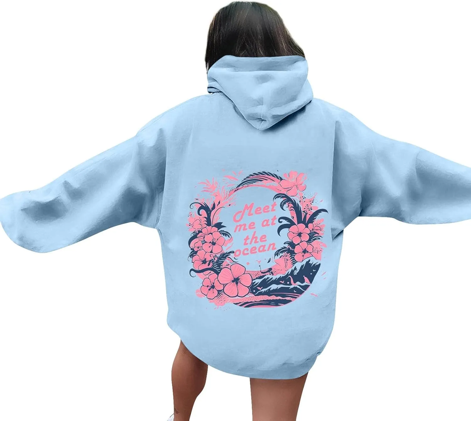Unisex Oversized Hoodies Long Sleeve Palm Puff Preppy Sweatshirt Drawstring Cute Print Casual Graphic Hoodie