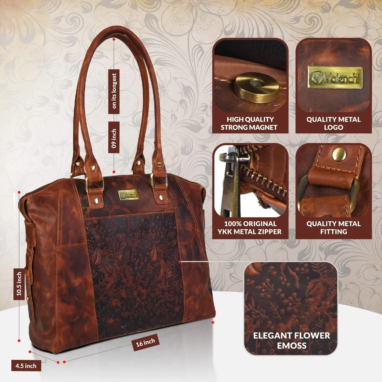 VALENCHI Genuine Leather Purse For Women - Real Leather Tote Bag For Women - Ladies Shoulder Bag For Work, Travel