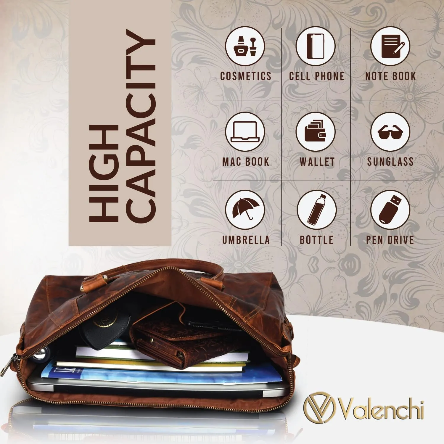 VALENCHI Genuine Leather Purse For Women - Real Leather Tote Bag For Women - Ladies Shoulder Bag For Work, Travel