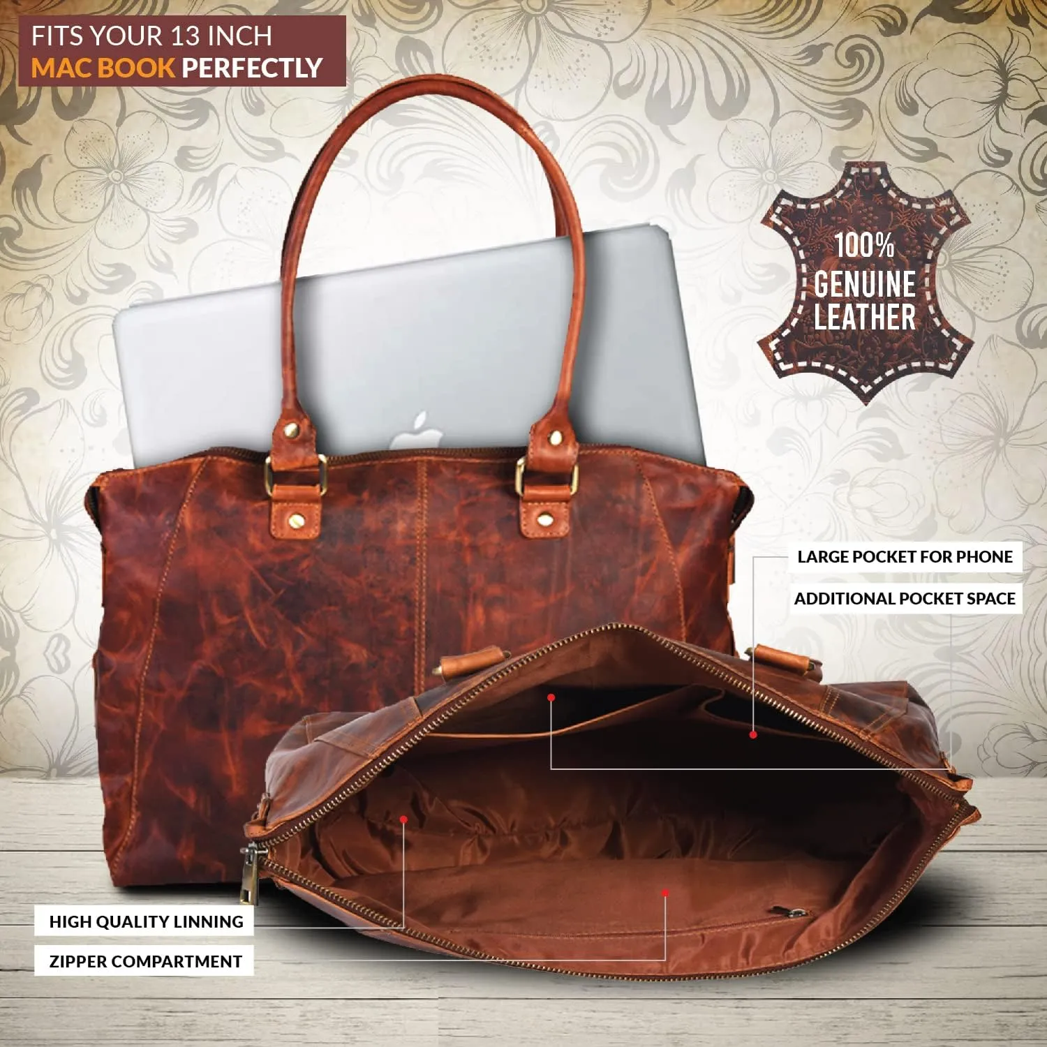 VALENCHI Genuine Leather Purse For Women - Real Leather Tote Bag For Women - Ladies Shoulder Bag For Work, Travel