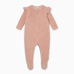 Velour Frill Zip-Up Romper