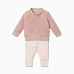 Velour High Neck Sweatshirt & Leggings Outfit