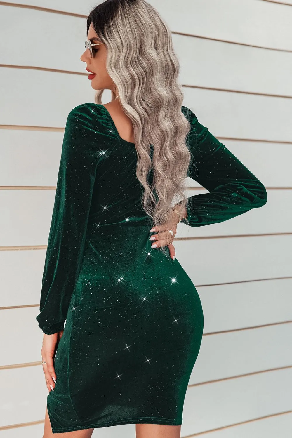 Velvet Glitter Slit Bodycon Dress