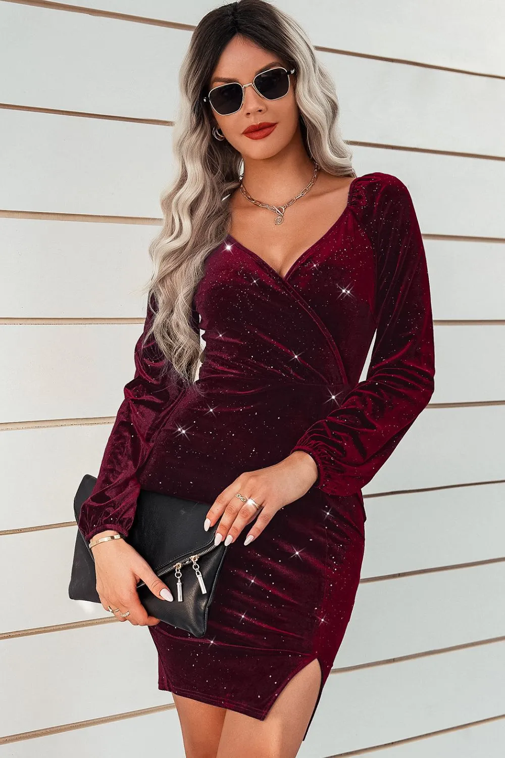 Velvet Glitter Slit Bodycon Dress