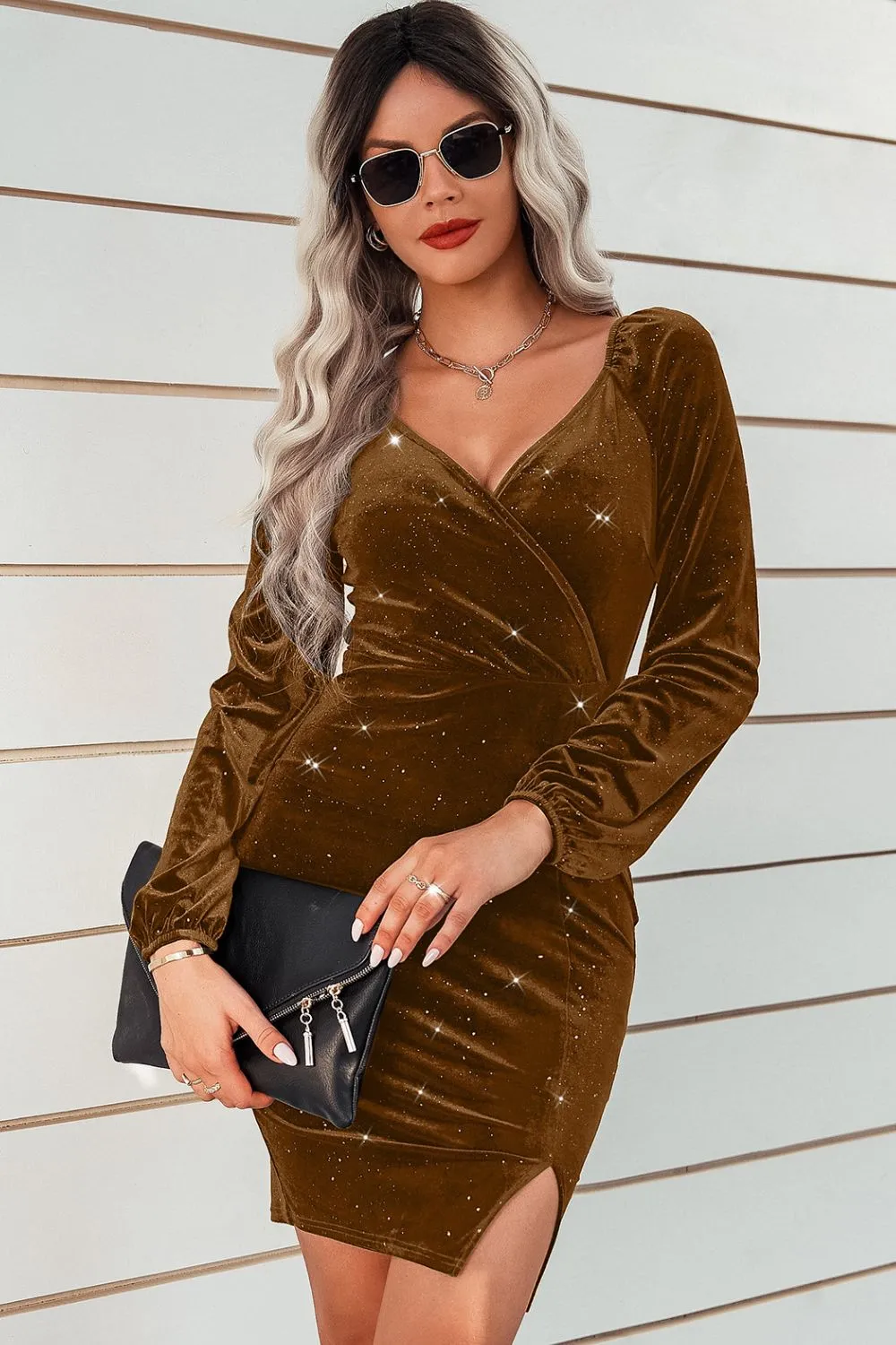 Velvet Glitter Slit Bodycon Dress