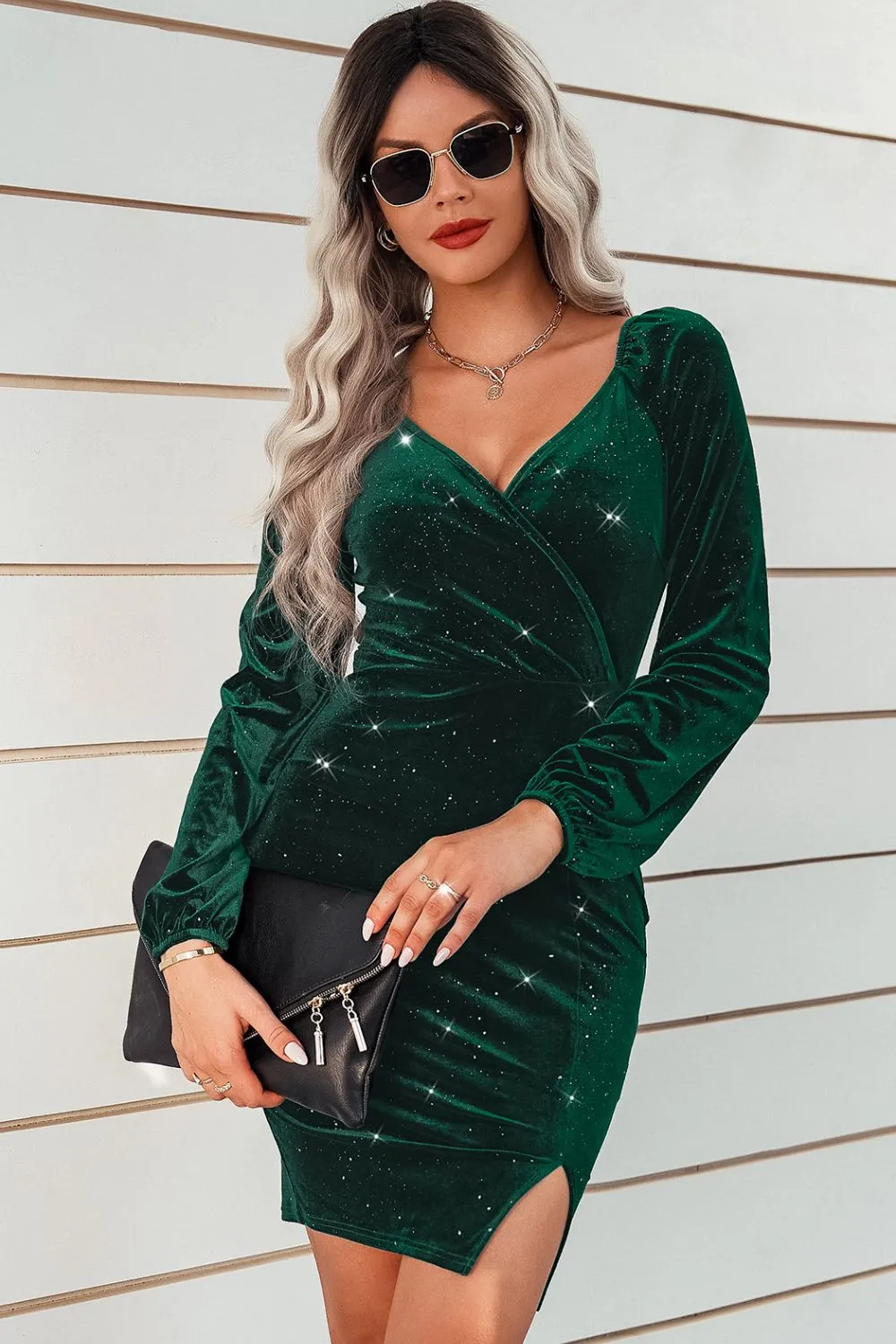 Velvet Glitter Slit Bodycon Dress