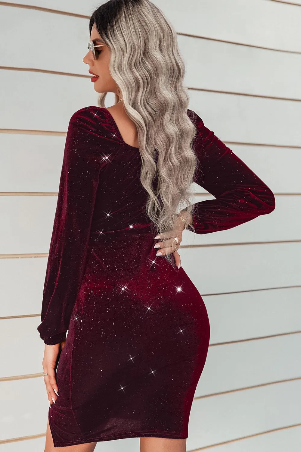 Velvet Glitter Slit Bodycon Dress