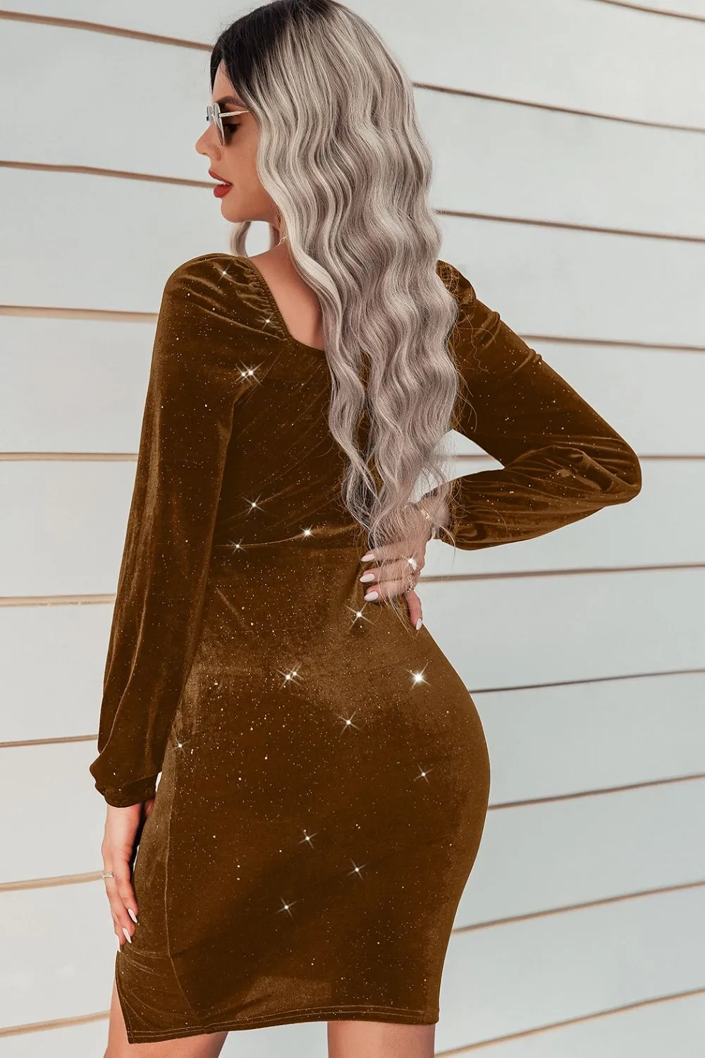 Velvet Glitter Slit Bodycon Dress