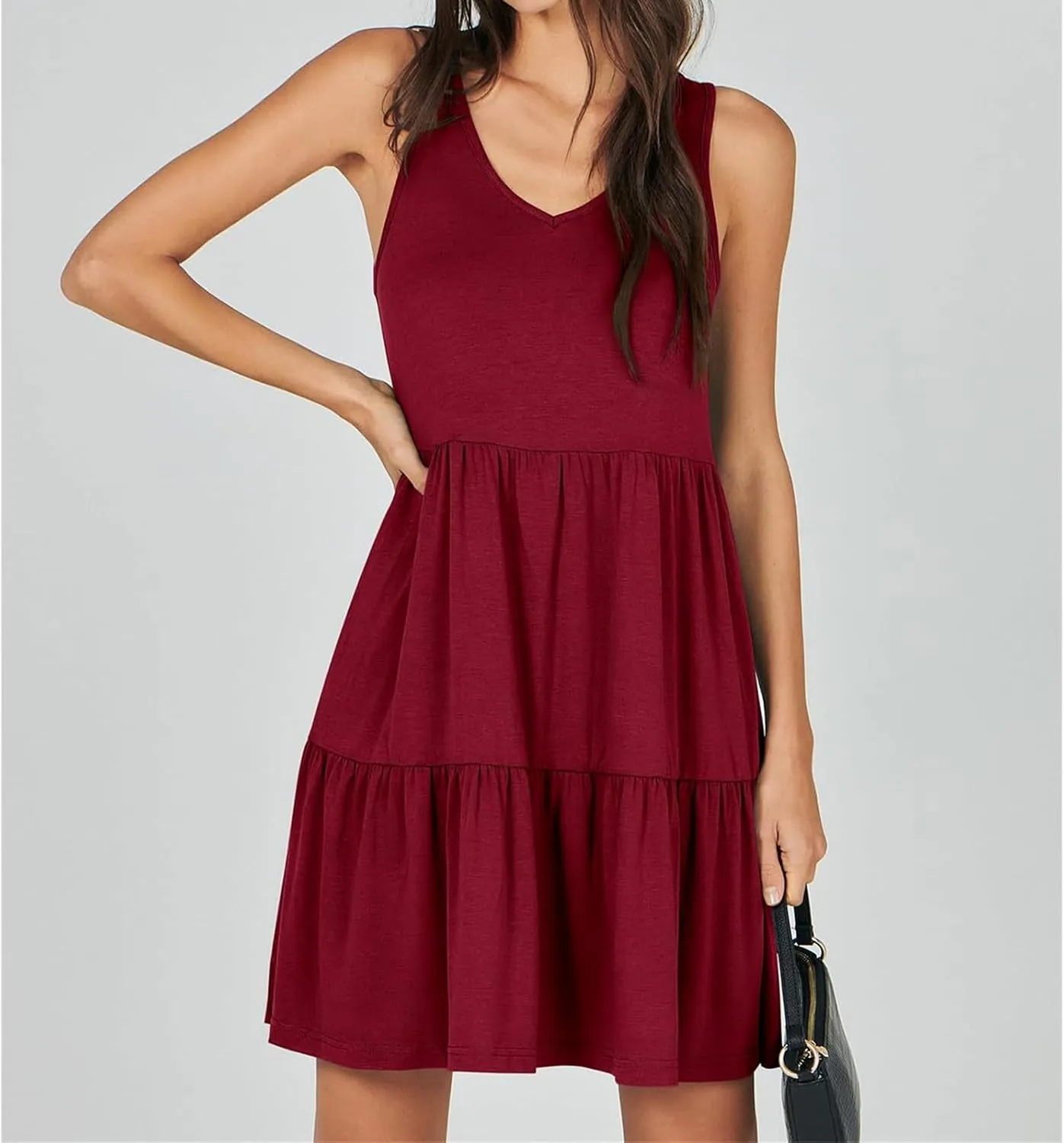 Vest Dress for Women Sleeveless V Neck Three-Layer Pleated Mini Dresses Summer Casual Beach Flared Sun Dress 2025