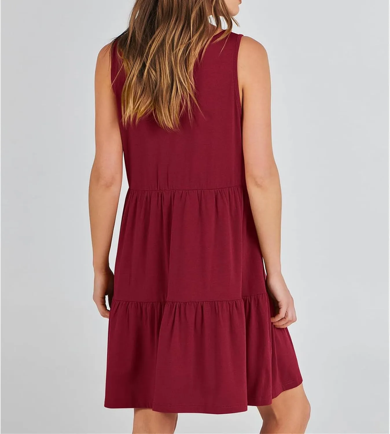Vest Dress for Women Sleeveless V Neck Three-Layer Pleated Mini Dresses Summer Casual Beach Flared Sun Dress 2025