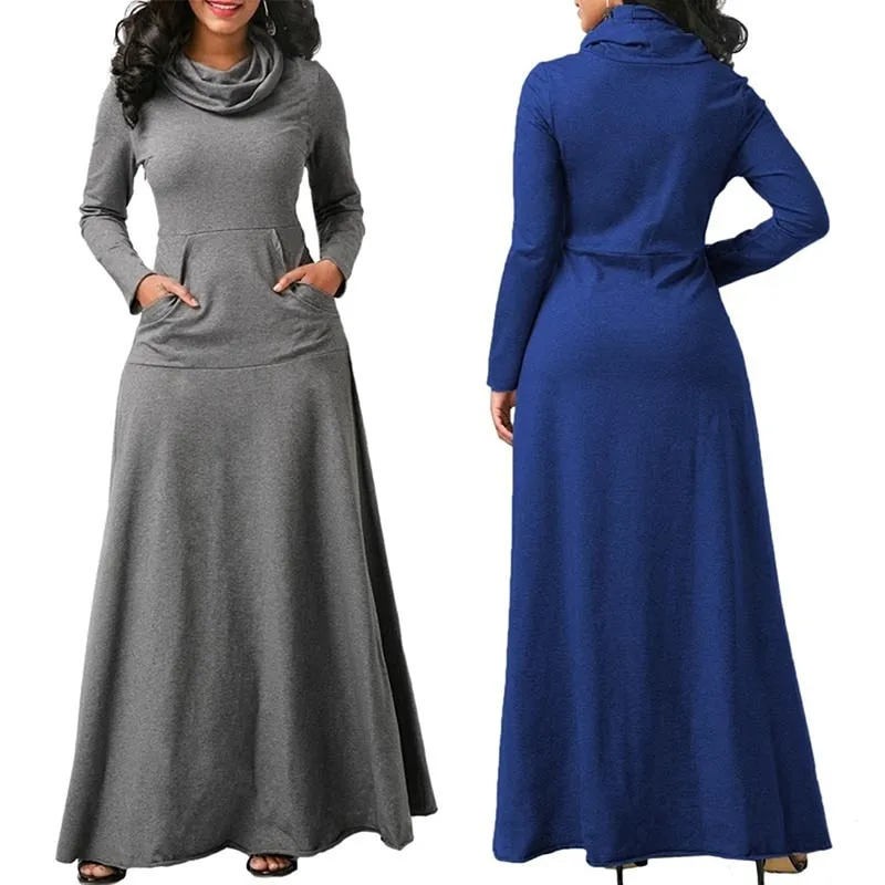 Warm Elegant High Collar Long Maxi Dress