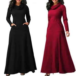 Warm Elegant High Collar Long Maxi Dress