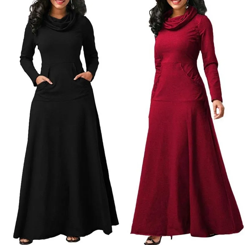 Warm Elegant High Collar Long Maxi Dress