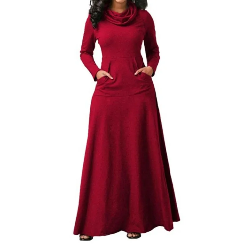 Warm Elegant High Collar Long Maxi Dress