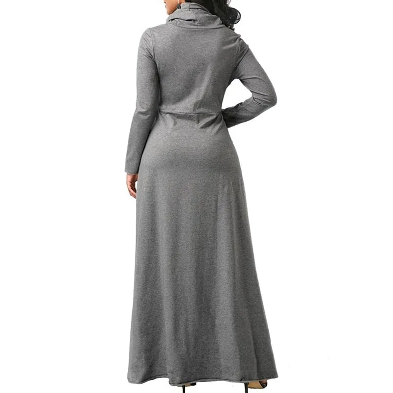 Warm Elegant High Collar Long Maxi Dress