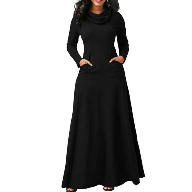 Warm Elegant High Collar Long Maxi Dress