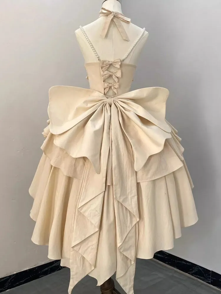 Wenkouban-Christmas Thanksgiving Gift New Year's Eve Dress party look inspos back to school dress  Gradient Bowknot Pearl Rosette Lolita Dress