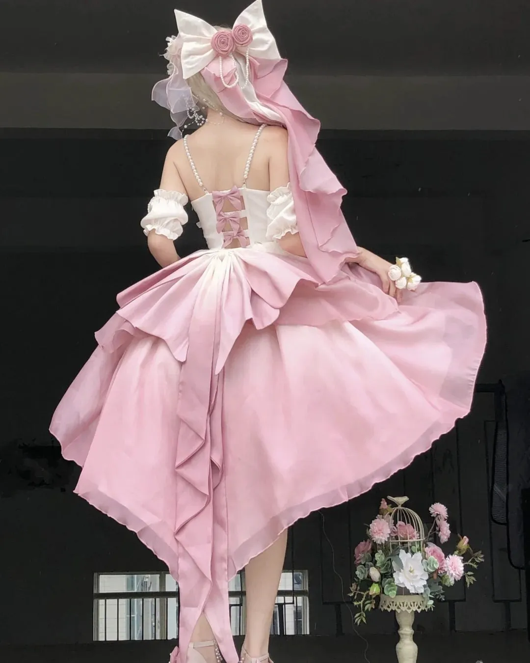 Wenkouban-Christmas Thanksgiving Gift New Year's Eve Dress party look inspos back to school dress  Gradient Bowknot Pearl Rosette Lolita Dress