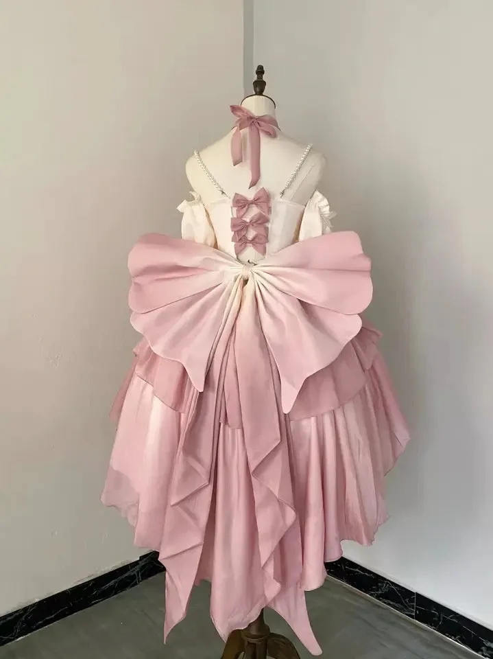 Wenkouban-Christmas Thanksgiving Gift New Year's Eve Dress party look inspos back to school dress  Gradient Bowknot Pearl Rosette Lolita Dress